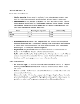 THE FRENCH REVOLUTION Causes of the French