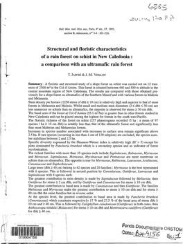 Structural and Floristic Characteristics of a Rain Forest on Schist in New Caledonia : a Comparison with an Ultramafic Rain Forest