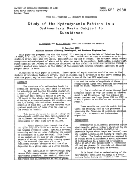 Study of the Hydrodynamic Pattern in a Sedimentary Basin Subject to Subsidence