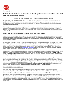 Mattel® Unveils the Future of Play with Hot New Properties and Must-Have Toys at the 2013 New York International Toy Fair