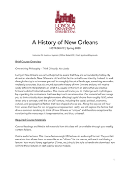 A History of New Orleans HISTA240-FC | Spring 2020