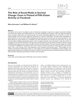 The Role of Social Media in Societal Change: Cases in Finland of Fifth