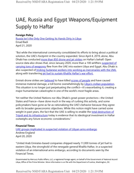 UAE, Russia and Egypt Weapons/Equipment Supply to Haftar