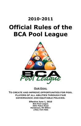 Official Rules of the BCA Pool League