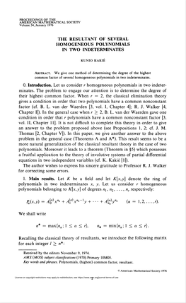 The Resultant of Several Homogeneous Polynomials in Two Indeterminates