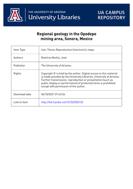 Regional Geology in the Opodepe Mining Area, Sonora, Mexico