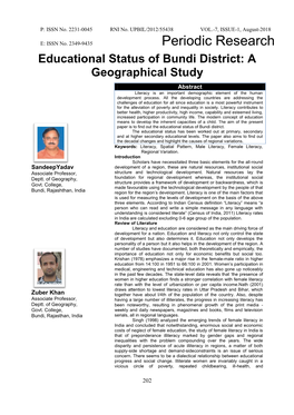 Educational Status of Bundi District: a Geographical Study