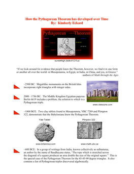 How the Pythagorean Theorem Has Developed Over Time By: Kimberly Eckard