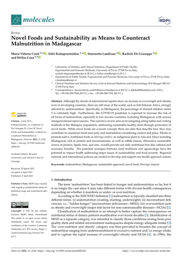 Novel Foods and Sustainability As Means to Counteract Malnutrition in Madagascar