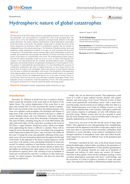 Hydrospheric Nature of Global Catastrophes;