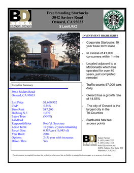 Free Standing Starbucks 3042 Saviers Road Oxnard, CA 93033 $1,660,952