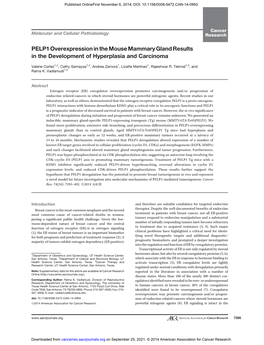 PELP1 Overexpression in the Mouse Mammary Gland Results in the Development of Hyperplasia and Carcinoma