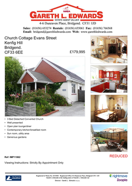 Church Cottage Evans Street Kenfig Hill Bridgend. CF33 6EE £179,995