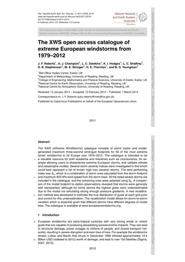 The XWS Open Access Catalogue of Extreme European Windstorms From