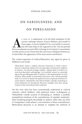 On Variousness; and on Persuasion