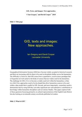 Page 1 of 22 GIS, Texts, and Images: New Approaches. © Ian Gregory