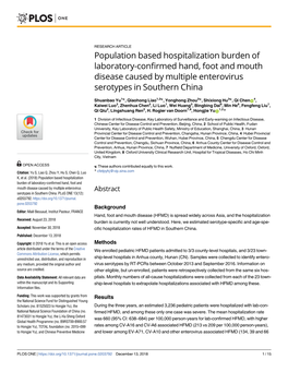 Population Based Hospitalization Burden of Laboratory-Confirmed Hand, Foot and Mouth Disease Caused by Multiple Enterovirus Serotypes in Southern China