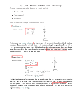 R, C, and L Elements and Their V and I Relationships We Deal with Three Essential Elements in Circuit Analysis