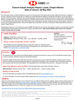 Leeds, Chapel Allerton Date of Closure: 28 May 2021 Background