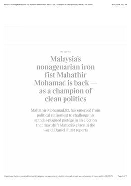 Malaysia's Nonagenarian Iron Fist Mahathir Mohamad Is Back — As A