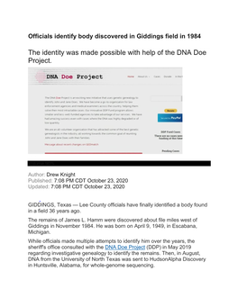 The Identity Was Made Possible with Help of the DNA Doe Project