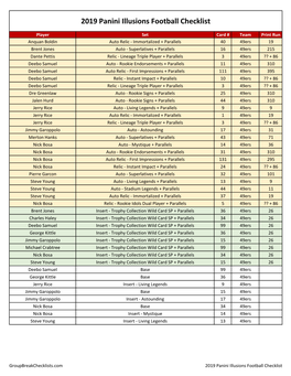 2019 Illusions Football Checklist