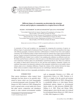 Different Slopes of a Mountain Can Determine the Structure of Ferns and Lycophytes Communities in a Tropical Forest of Brazil