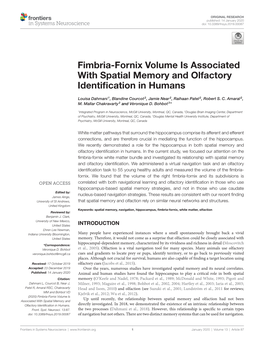 Fimbria-Fornix Volume Is Associated with Spatial Memory and Olfactory Identiﬁcation in Humans