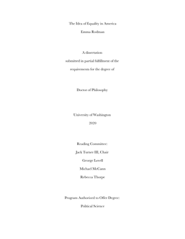 The Idea of Equality in America Emma Rodman a Dissertation Submitted