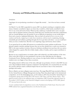 Forestry and Wildland Resources Annual Newsletter (2020)