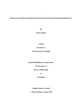 Behavioural and Pharmacological Interactions Between Drug and Nutritional Reinforcers