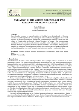 Variation in the Voiced Coronals of Two Fataluku-Speaking Villages