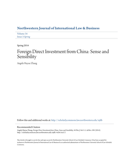 Foreign Direct Investment from China: Sense and Sensibility Angela Huyue Zhang