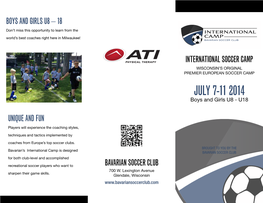 July 7-11 2014 Boys and Girls U8 - U18