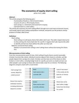 The Economics of Equity Short Selling Jeff W