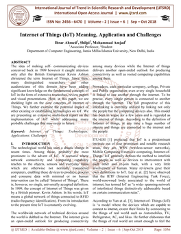 171 Internet of Things Iot Meaning, Application and Challenges