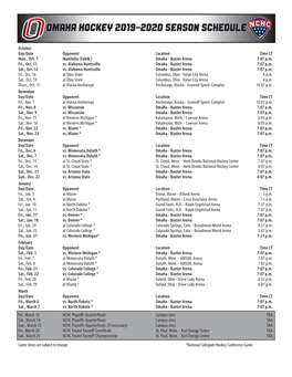 Omaha Hockey 2019-2020 Season Schedule