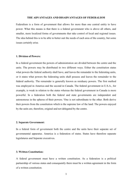 The Advantages and Disadvantages of Federalism