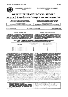 Weekly Epidemiological Record Relevé Épidémiologique Hebdomadaire