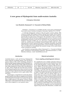 A New Genus of Hydroporini from South-Western Australia