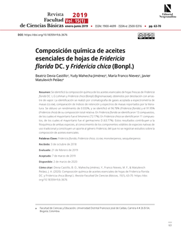 Composición Química De Aceites Esenciales De Hojas De Fridericia Florida DC