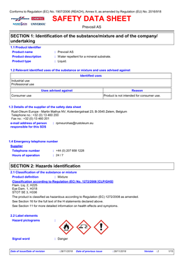 SAFETY DATA SHEET Prevosil AS