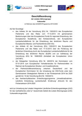 Geschäftsordnung Der Lokalen Aktionsgruppe Vulkaneifel Im Rahmen Des LEADER-Programms 2014-2020