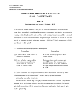 FLIGHT DYNAMICS PART-A Short Questions and Answers