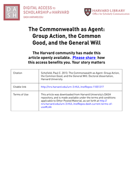 The Commonwealth As Agent: Group Action, the Common Good, and the General Will