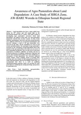 Awareness of Agro Pastoralists About Land Degradation: a Case Study of JIJIGA Zone, AW-BARE Woreda in Ethiopian Somali Regional State