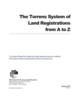 The Torrens System of Land Registrations from a to Z