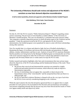 The University of Montana Should Seek Review and Adjustment of the NCAA's Sanctions As New Facts Demand Objective Reconsiderat