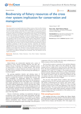 Biodiversity of Fishery Resources of the Cross River System: Implication for Conservation and Management