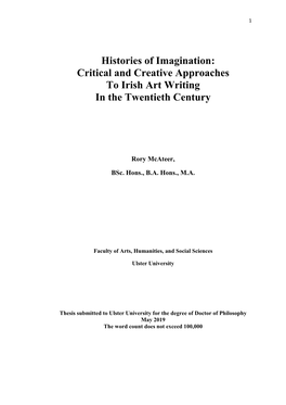 Histories of Imagination: Critical and Creative Approaches to Irish Art Writing in the Twentieth Century